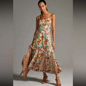 Hutch Corset Multicolor Floral and Leopard Midi Dress